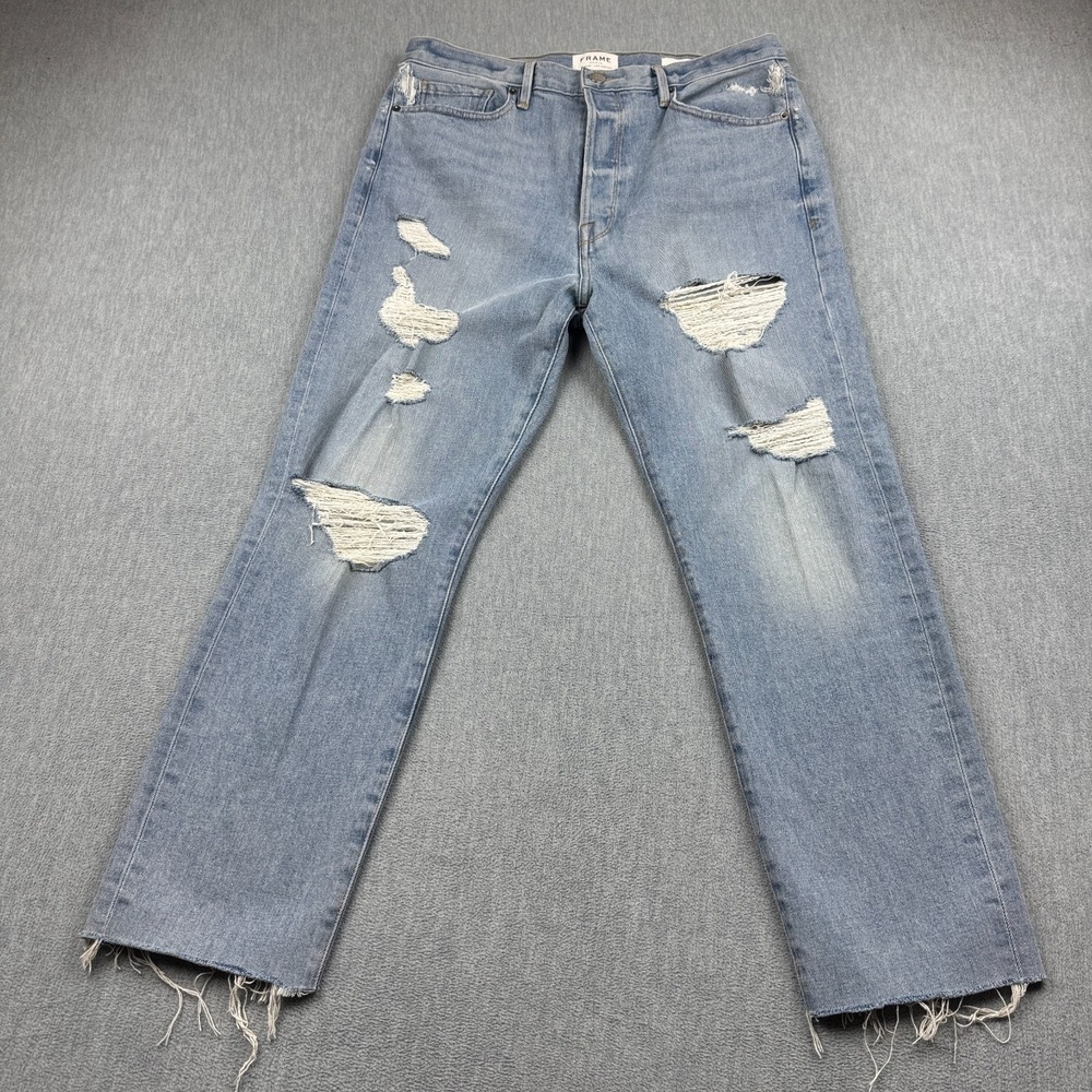 Frame Jeans Women 32x27 Blue Le Original High-Rise Straight-Leg Distressed Pants